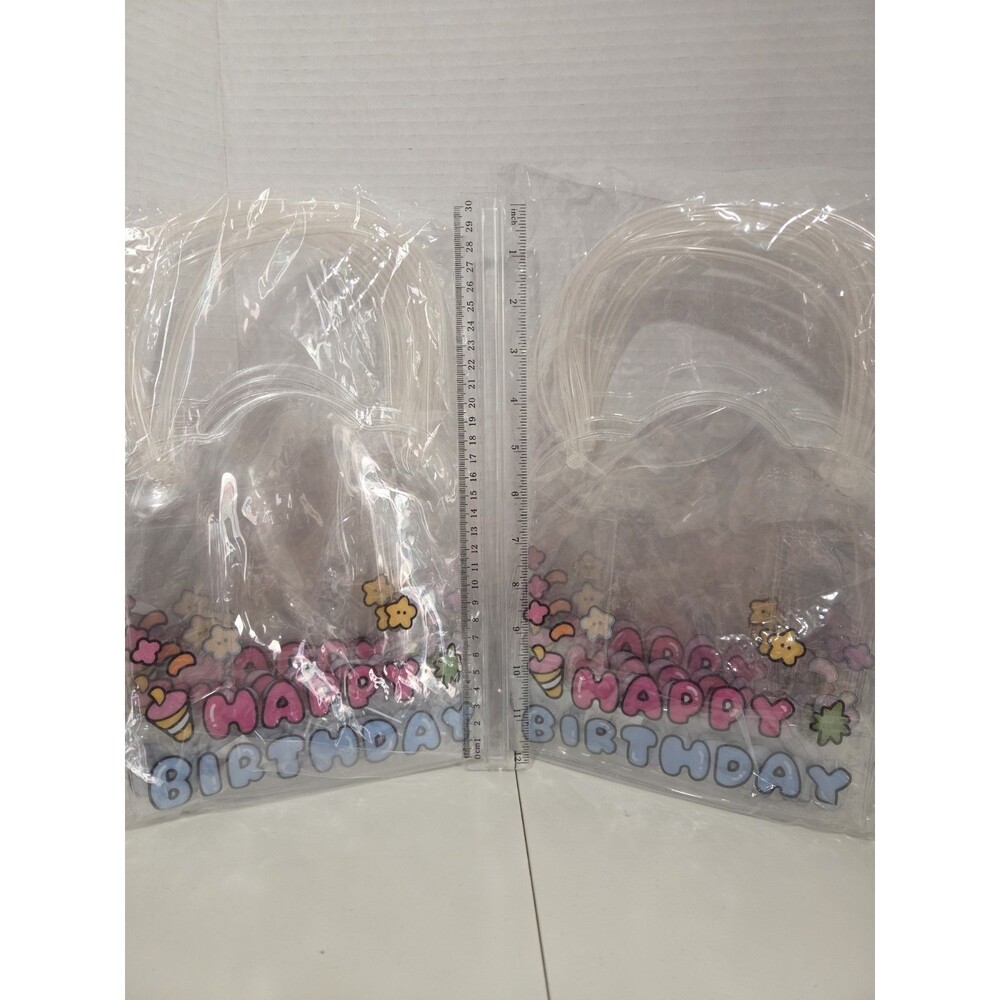 Lot of 2 pks of 5 piece Clear reusable Plastic Birthday Party Favor Bags